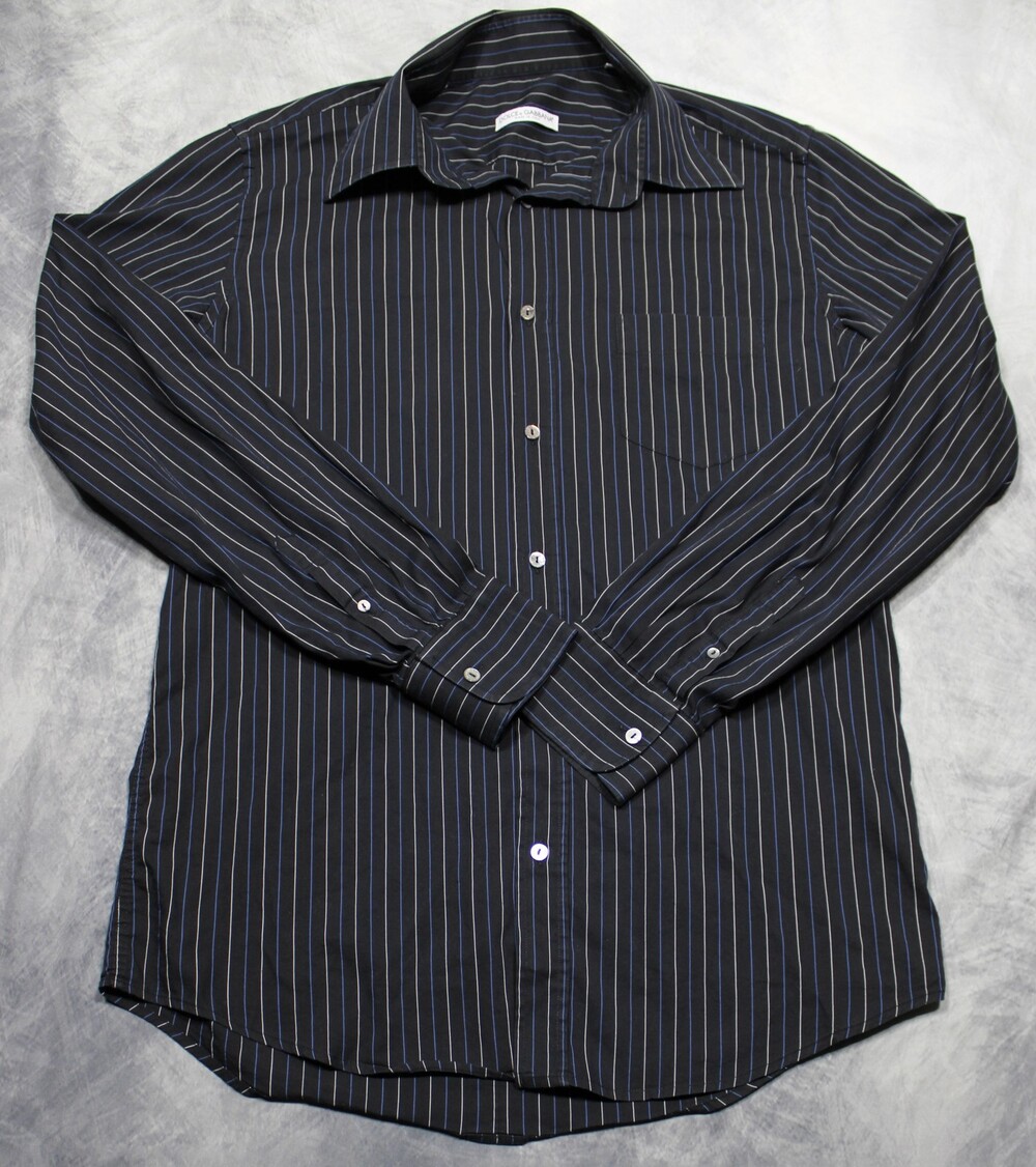 Dolce & Gabbana Shirt Mens 17.5 44 Black Stripe Made In Italy Long Sleeve